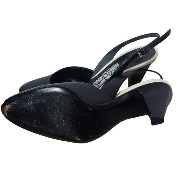 Salvatore Ferragamo Leather Slingback Heels With Contrast Sole  black/white 6.5 - Picture 12 of 13